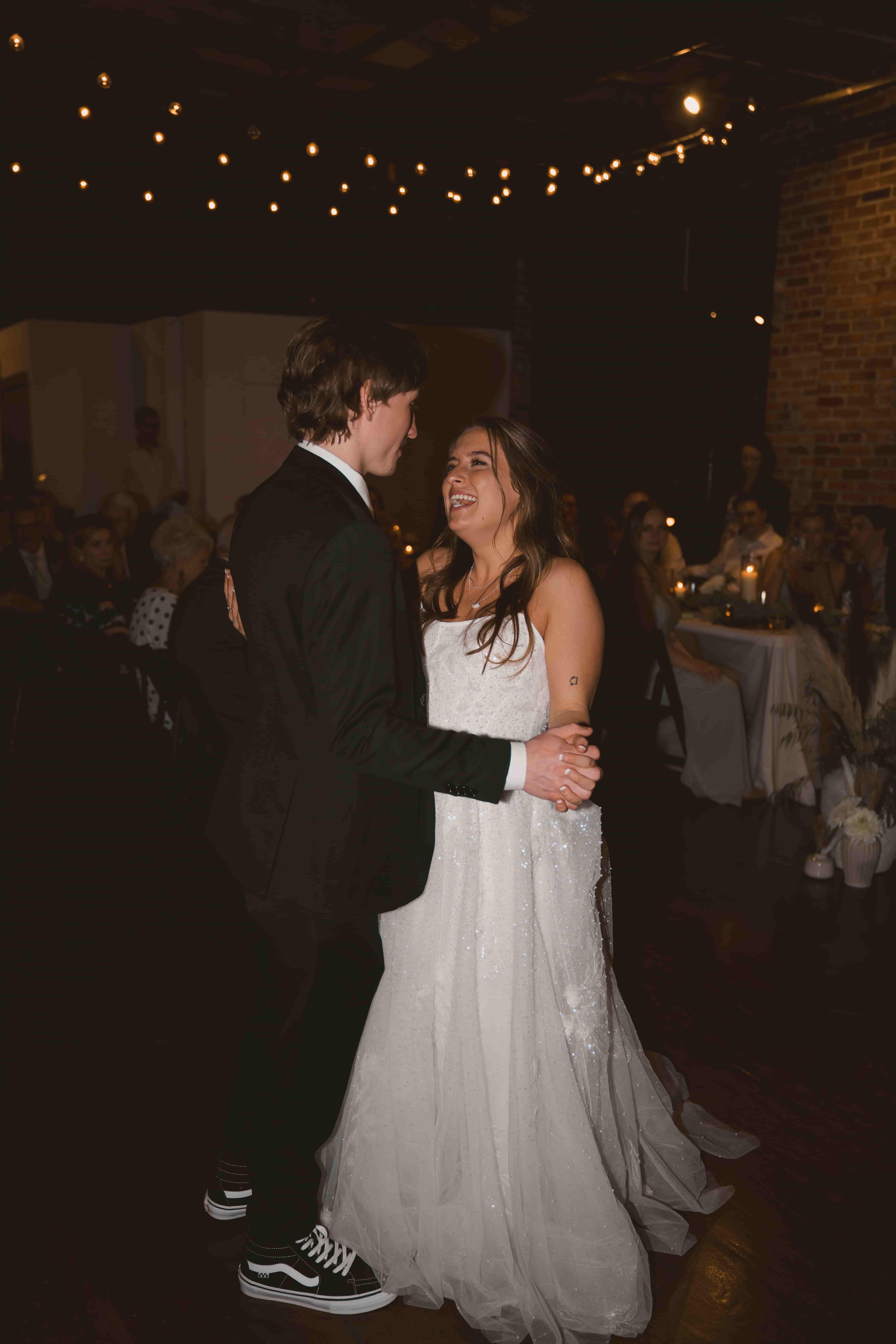 Newlywed couple embracing at Room With a View wedding venue in Nashville