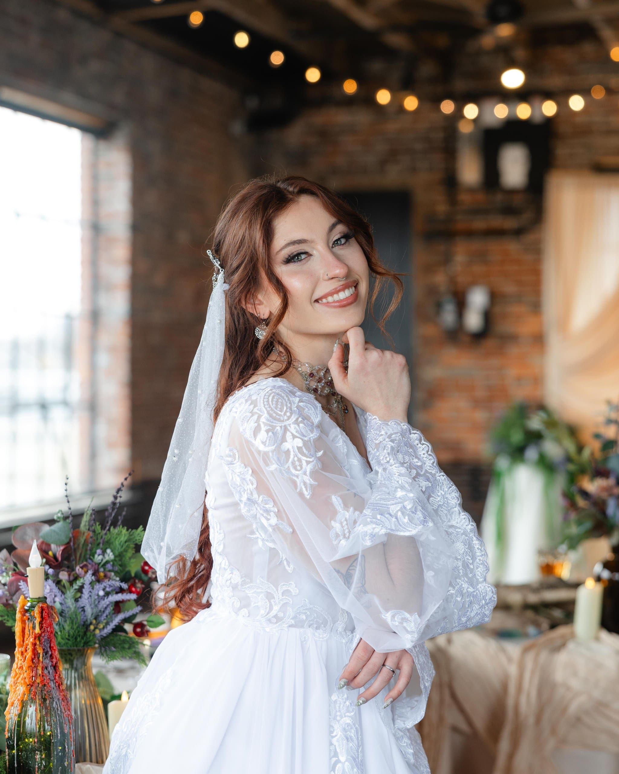 Bride smiling at Nashville wedding venue Room With A View.